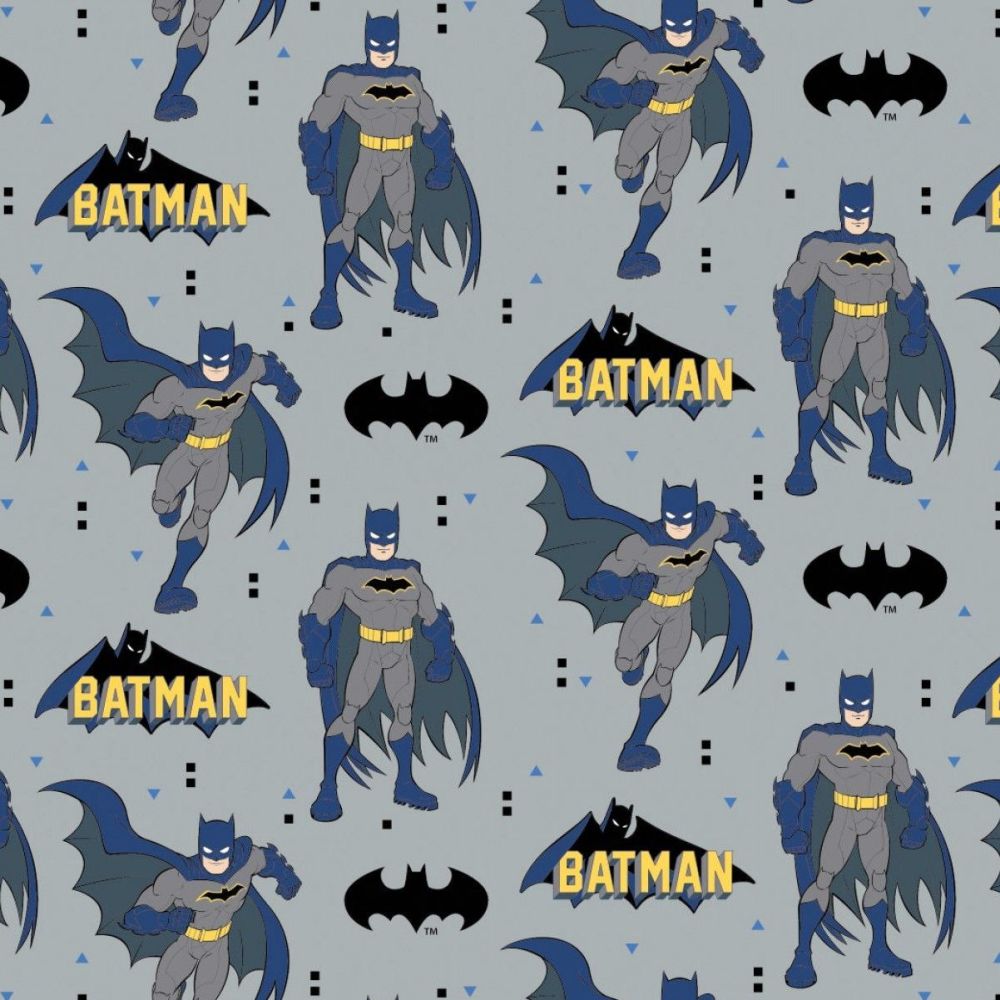 Young DC by DC Comics Batman Grey Logo Bats Justice League Cotton Fabric pe