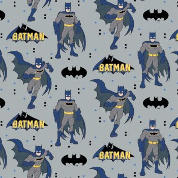 Young DC by DC Comics Batman Grey Logo Bats Justice League Cotton Fabric per half metre