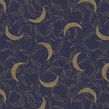 Written in the Stars by Laura Marshall Moondust Navy Metallic Cresecent Moons Cotton Fabric