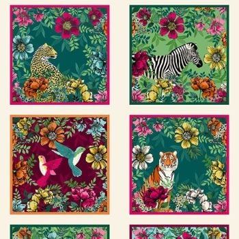 Jewel Tones 60cm Panel Zebra Tiger Hummingbird Cheetah Floral Scenic Cotton Fabric