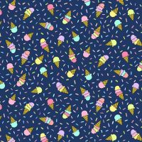 Believe by Kim Schaefer Ice Cream Shop Navy Sprinkles Ice Cream Cone Cotton Fabric