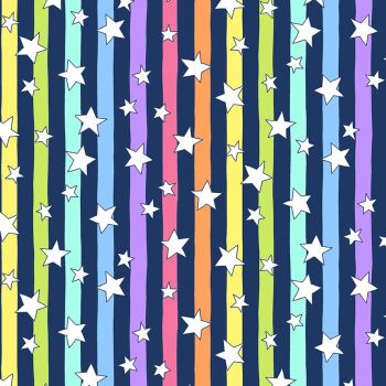 Believe by Kim Schaefer Shooting Stars Rainbow Navy Stripes Scattered Stars Cotton Fabric