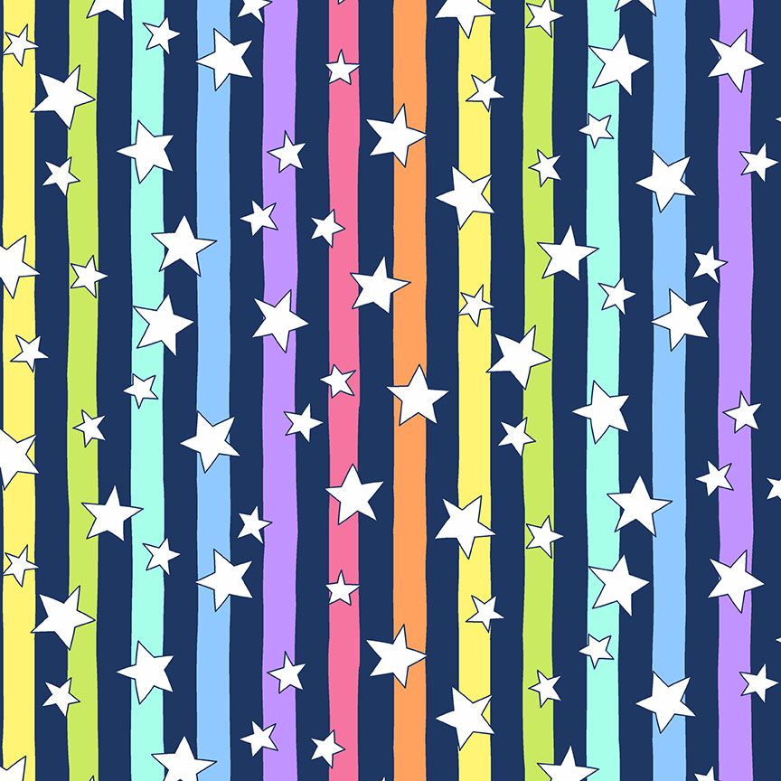 Believe by Kim Schaefer Shooting Stars Rainbow Navy Stripes Scattered Stars