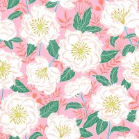 Flora and Fauna by Patty Sloniger Camelias Pink Floral Botanical Cotton Fabric