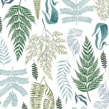 Fronds and Friends by Rae Ritchie Fronds White Leaves Ferns Monstera Botanical Dear Stella Cotton Fabric