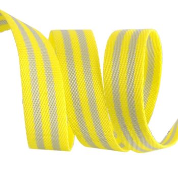PRE-ORDER Tula Pink Webbing - 1" Neon Yellow with Soft Grey by Renaissance Ribbons sold per yard