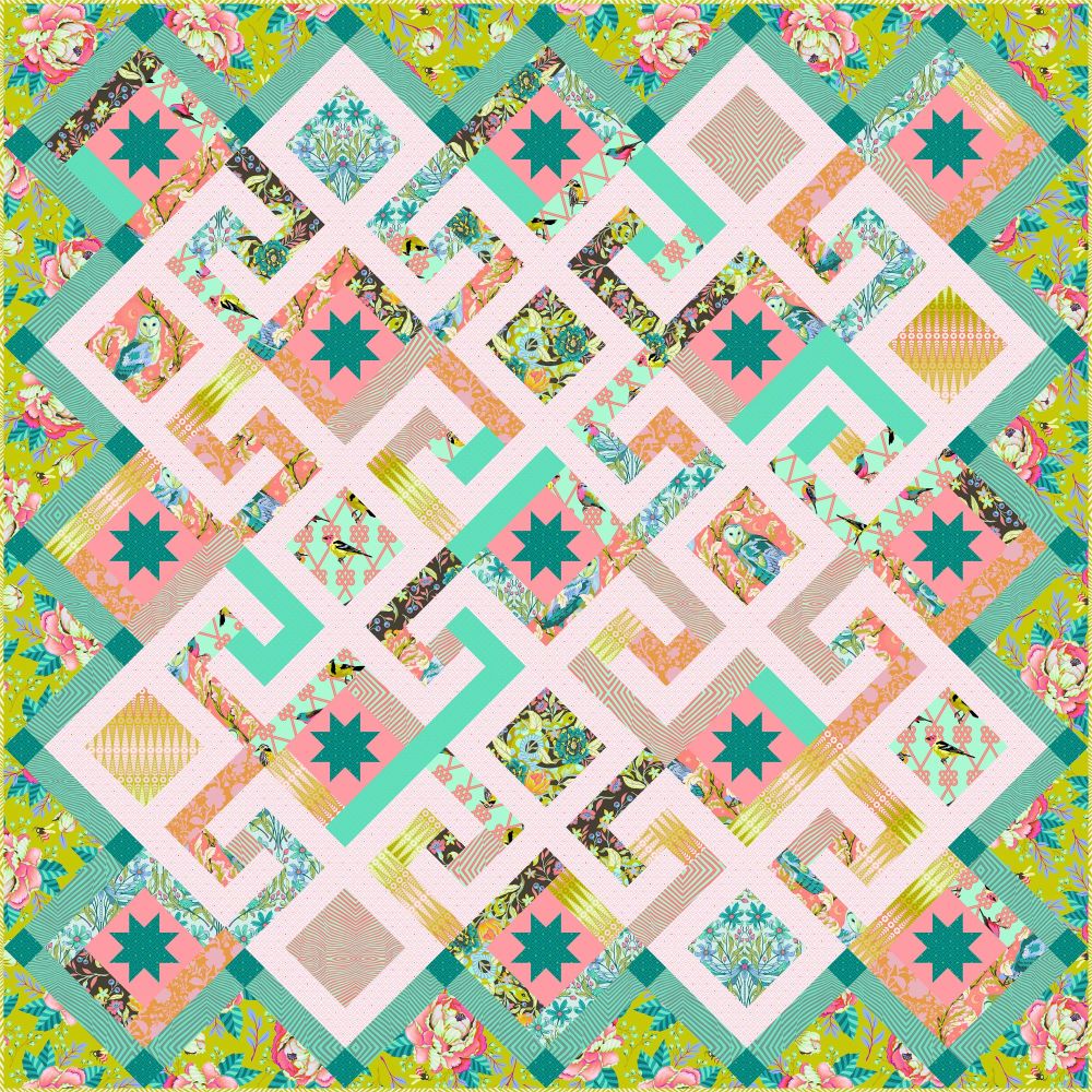 PRE-ORDER Tula Pink Moon Garden Hedge Maze Dawn Quilt Fabric Kit - Pattern 