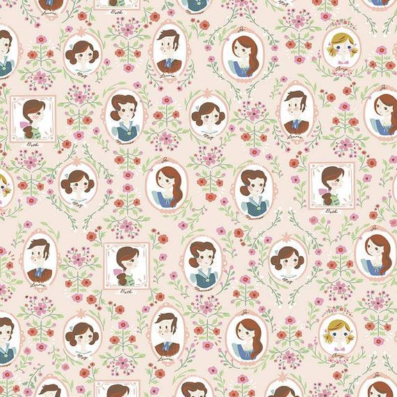 Little Women Cameo Blush Literature Character Floral Frames Jo Amy Meg Beth Marmee Laurie by Jill Howarth Cotton Fabric