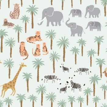 DESTASH 39cm Born To Be Wild Migration Mist Dear Stella Animals Elephant Giraffe Tiger Zebra Palm Tree Jungle Cotton Fabric