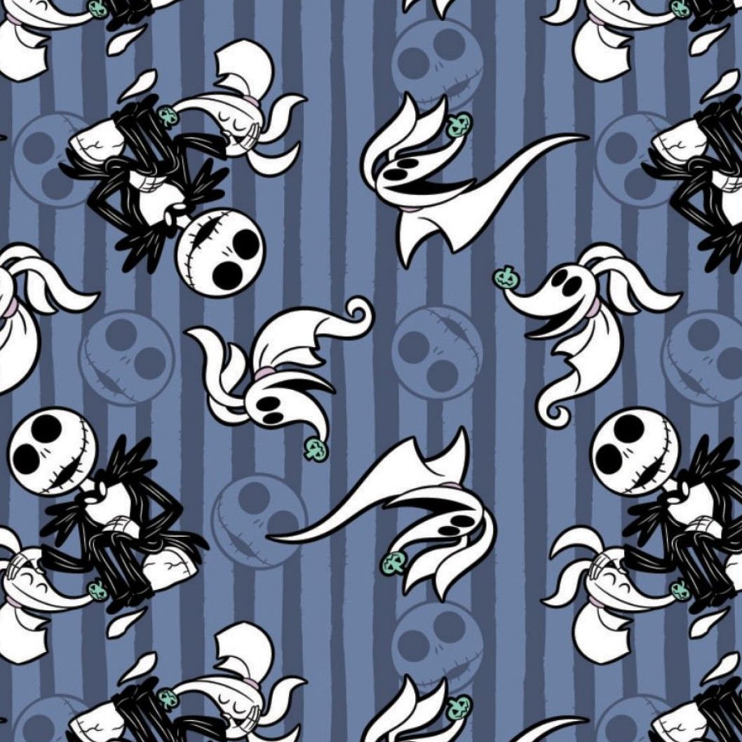 Disney The Nightmare Before Christmas 5 Jack & Zero Halloween Skeleton Pumpkin Ghost Dog Cotton Fabric per half metre