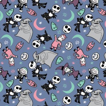 DESTASH 1m Disney The Nightmare Before Christmas 5 Pattern Play Blue Halloween Characters Oogie Boogie Crescent Moon Cotton Fabric