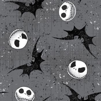 Disney The Nightmare Before Christmas Jack Skellington Grey Pumpkin Bat Halloween Cotton Fabric per half metre