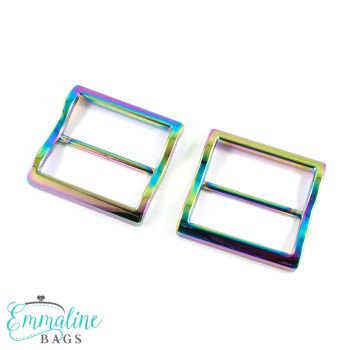 Rainbow Iridescent 1.5" Wide Mouth Strap Sliders - (Extra Wide) For thicker straps by Emmaline Bags for Bag and Purse Making - Set of 2