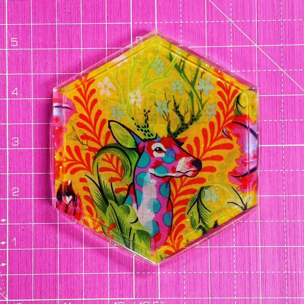 Exclusive Sewie Bowie Collab Tula Pink Deer John Glow Magnetic Resin Hexy Pin Dish
