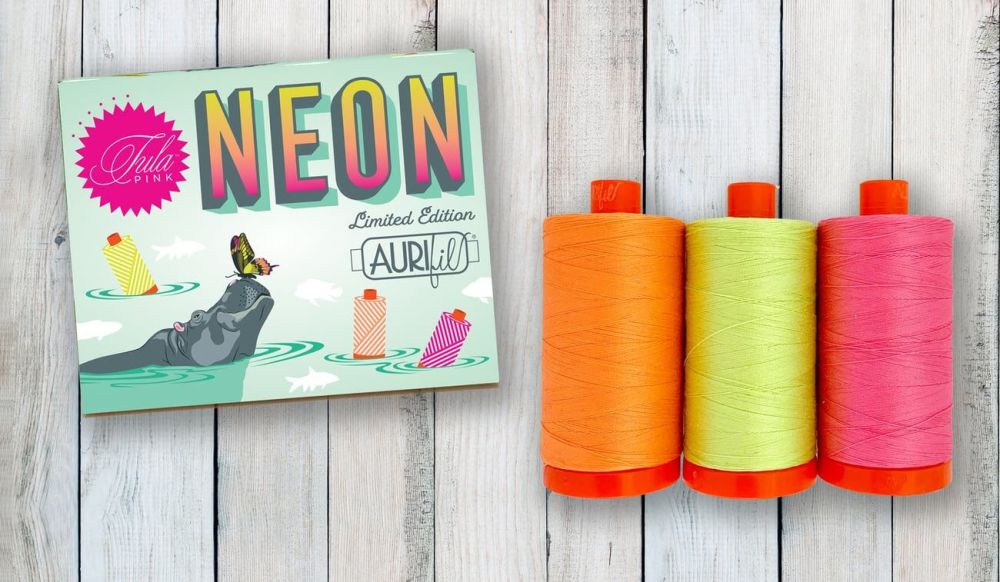LIMITED EDITION Tula Pink Everglow Neon Collection Aurifil Cotton Thread 3 Large 1300m Spool Box