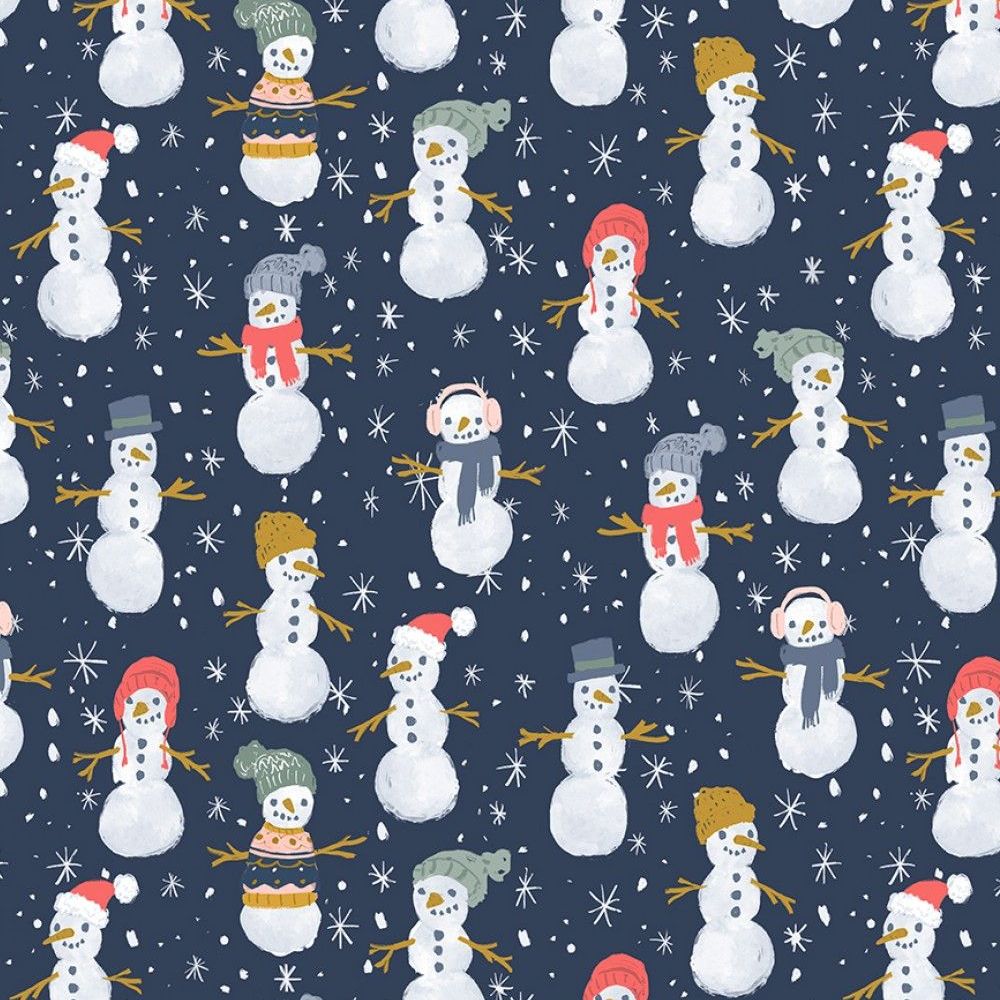 Snow Much Fun by Clara Jean Snowman Parade Multi Snowmen Stars Snow Christmas Festive Holiday Dear Stella Cotton Fabric