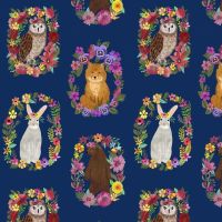 Forest Friends Wood Rings Navy Mia Charro Floral Rings Hare Owl Fox Bear Cotton Fabric
