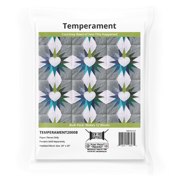 Temperament by Courtney Reed Quilt Pattern & EPP English Paper Piecing Paper Piece Bulk Pack (Makes 12 Blocks)