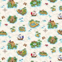Pirates Island Cream Nautical Maps Pirate Ships Compass Icons Cotton Fabric
