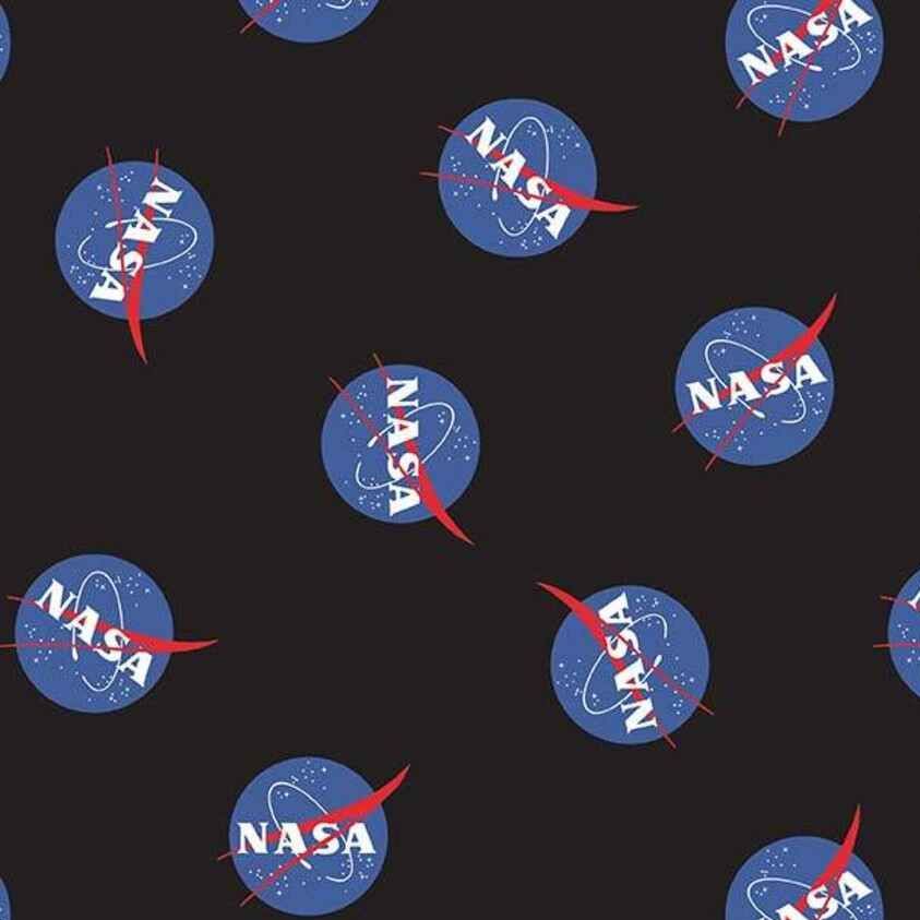 Out of this World with NASA Main Black Logo Space Stars Astronaut Cotton  Fabric per half metre