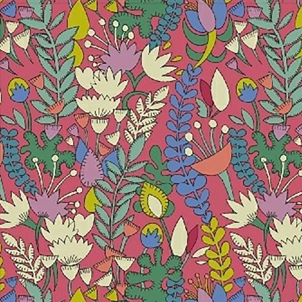 Fantasy by Sally Kelly Florabundent Raspberry Floral Botanical Flowers Cotton Fabric
