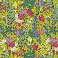 Fantasy by Sally Kelly Florabundent Chartreuse Floral Botanical Flowers Cotton Fabric