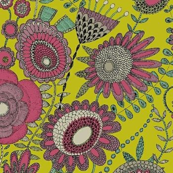 Fantasy by Sally Kelly Wild Garden Chartreuse Floral Floral Botanical Flowers Cotton Fabric