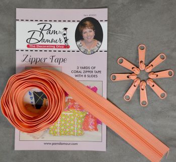 Decorating Diva #4.5 Zippers By The Yard 3 Yard Pack - Coral plus 8 Matching Pulls Handbag Zipper Zip