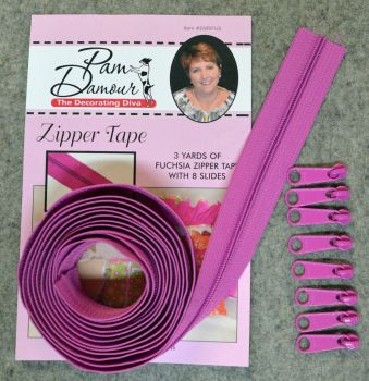 Decorating Diva #4.5 Zippers By The Yard 3 Yard Pack - Fuchsia plus 8 Matching Pulls Handbag Zipper Zip