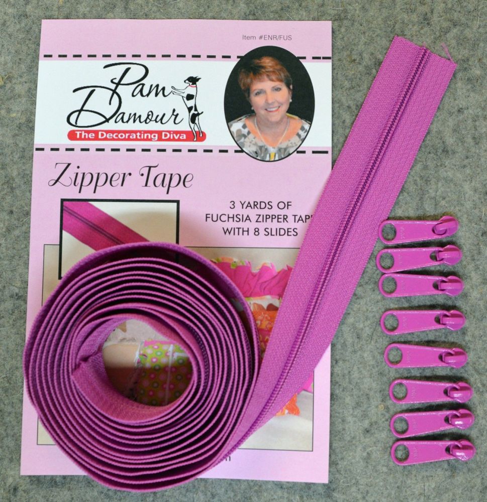 Decorating Diva #4.5 Zippers By The Yard 3 Yard Pack - Fuchsia plus 8 Match