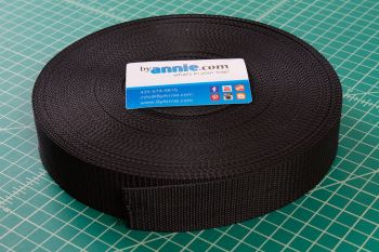 By Annie Strapping 1.5 Inch Wide Black - Bag Handles and Straps Webbing Black Polypropylene Polypro - Per Metre