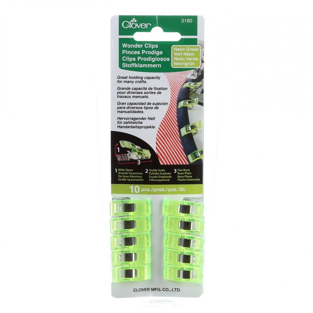 Clover Wonder Clips Neon Green 10 Pack for Sewing Quilting and Binding