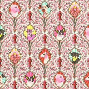 Tula Pink Besties Puppy Dog Eyes Blossom with Metallic Cotton Fabric