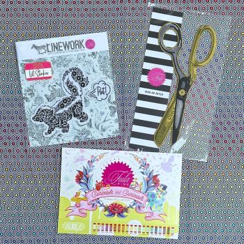 LIMITED EDITION EXCLUSIVE Tula Pink Patch Party Pack - Includes 0.5m Hexy Rainbow Ink & Imperfect Second Curiouser Card Art Sleeve