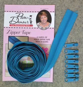 Decorating Diva #4.5 Zippers By The Yard 3 Yard Pack - Aqua Dark Teal plus 8 Matching Pulls Handbag Zipper Zip