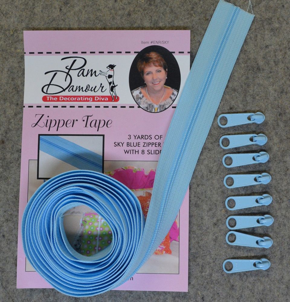 Decorating Diva #4.5 Zippers By The Yard 3 Yard Pack - Sky Blue plus 8 Matc