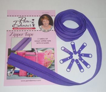Decorating Diva #4.5 Zippers By The Yard 3 Yard Pack - Violet plus 8 Matching Pulls Handbag Zipper Zip