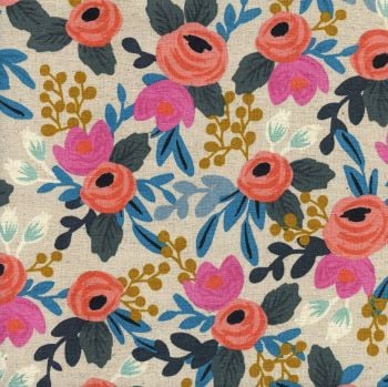 DESTASH 84cm Rifle Paper Co Les Fleurs Rosa Natural Floral Botanical Cotton Linen Canvas Fabric