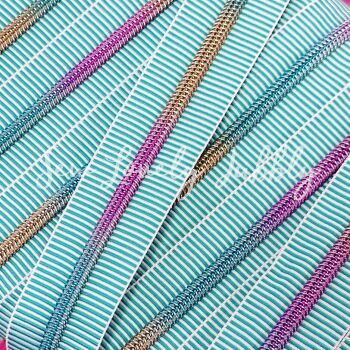Sew Lovely Jubbly Turquoise and White Stripe #5 Nylon Coil Striped Zippers with Rainbow Coil - 2 Metres Continuous Length Handba