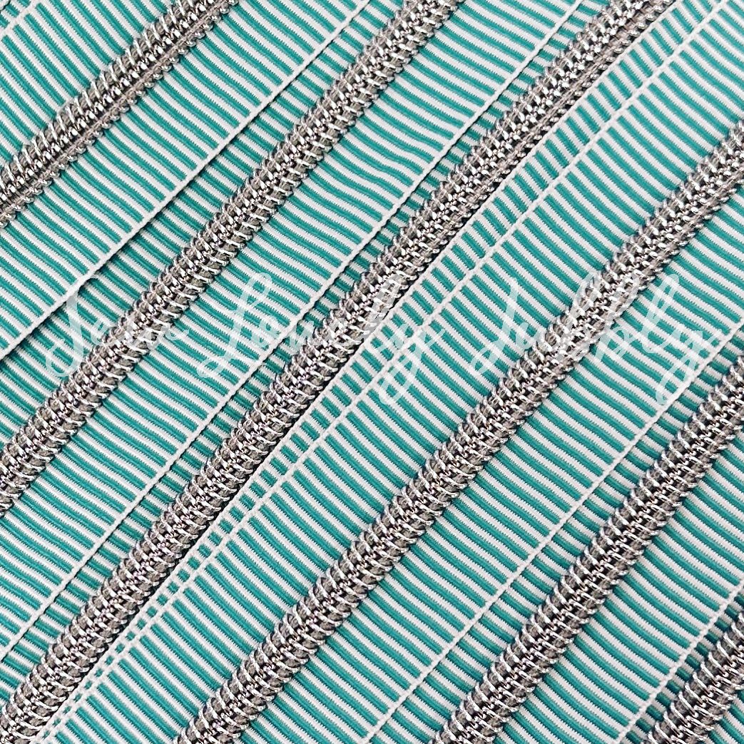 Sew Lovely Jubbly Turquoise and White Stripe #5 Nylon Coil Striped Zippers 