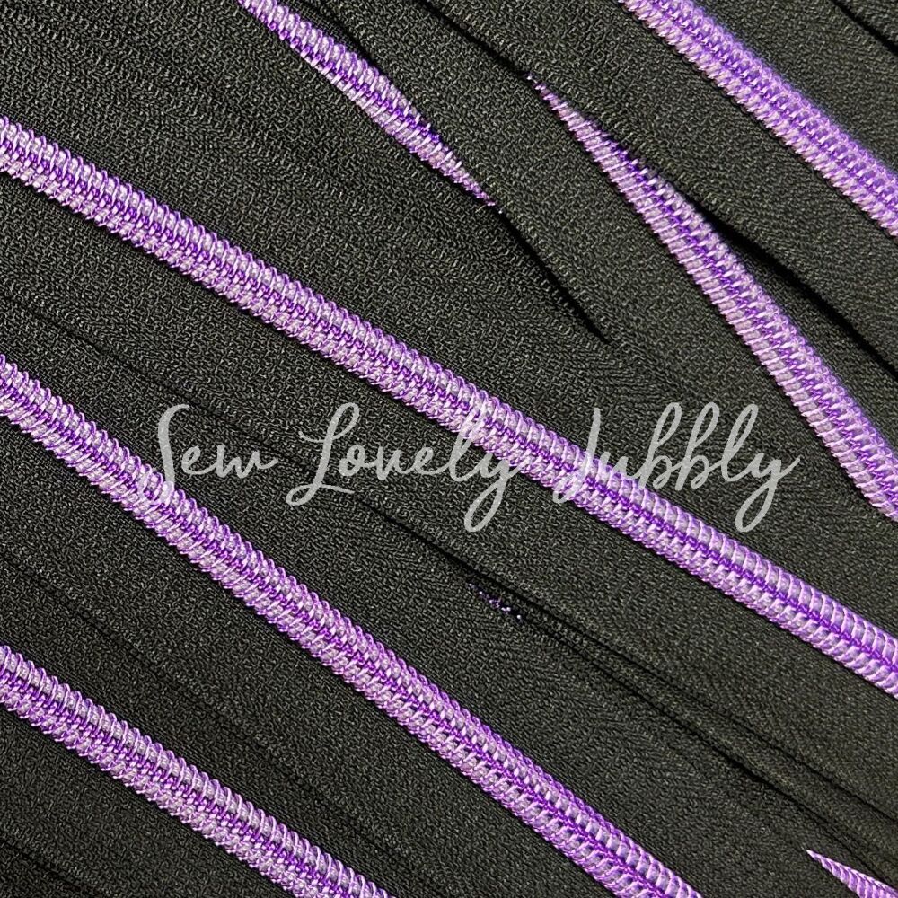 Sew Lovely Jubbly Black #5 Nylon Coil Striped Zippers with Purple Coil - 2 