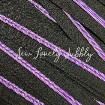 Sew Lovely Jubbly Black #5 Nylon Coil Zippers with Purple Coil - 2 Metres Continuous Length Handbag Zipper - No Pulls