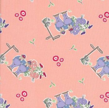 DESTASH 2.4m V & A Alice in Wonderland Tweedle Dee and Tweedle Dum Pink Lewis Carroll Character Cotton Fabric