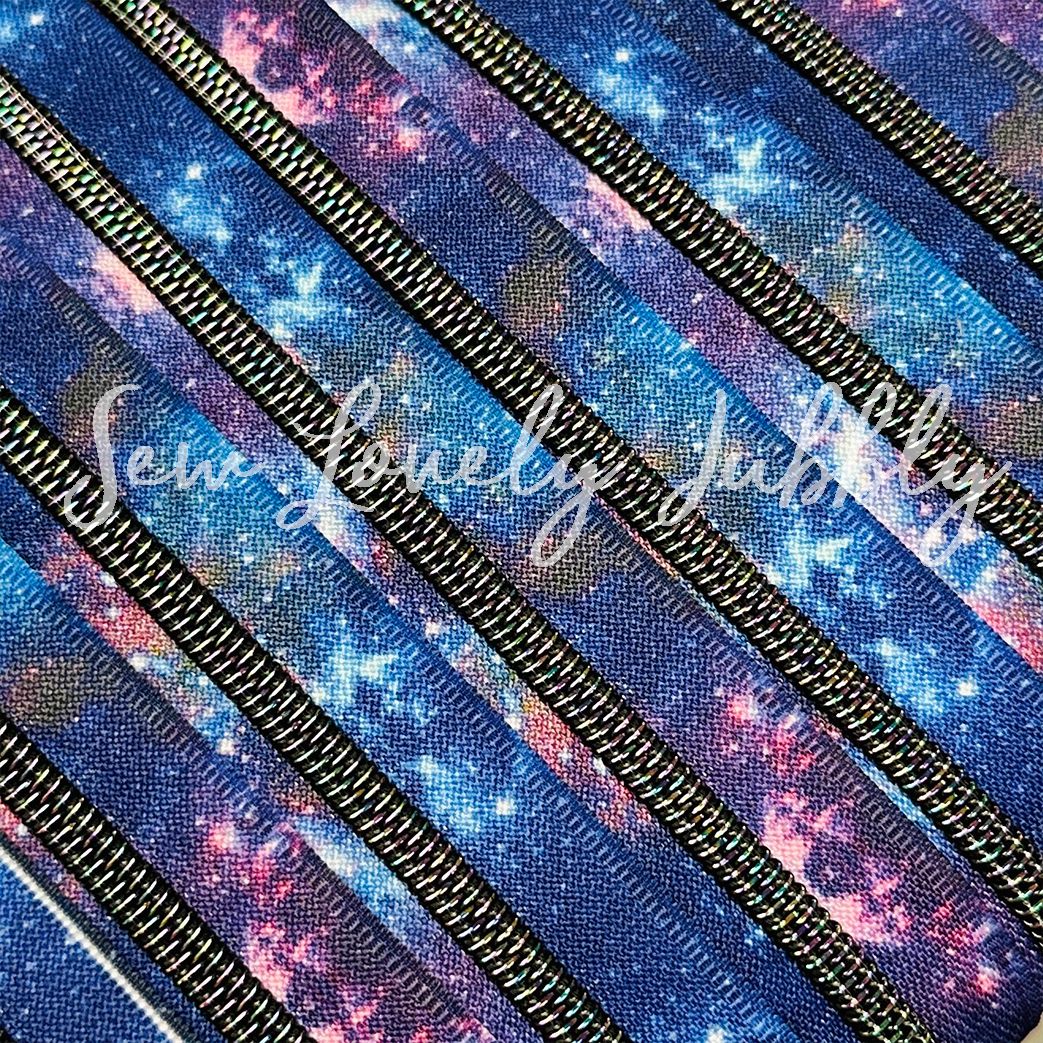 Sew Lovely Jubbly Galaxy Print #5 Nylon Coil Zipper with Oil Slick Coil - 2 Metres Continuous Length Handbag Zip - No Pulls