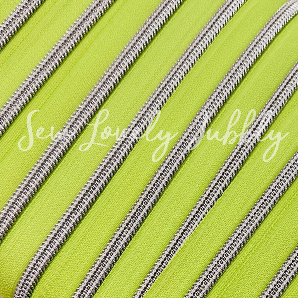 Sew Lovely Jubbly Neon #5 Nylon Coil Zippers with Silver Coil - 2 Metres Co