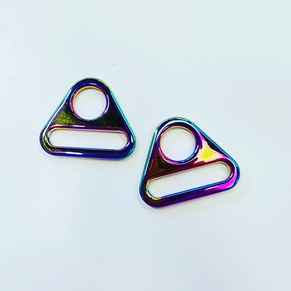 Sew Lovely Jubbly 1 inch Triangle Rings Hardware 25mm Rainbow Iridescent for Bag and Purse Making - Set of 2
