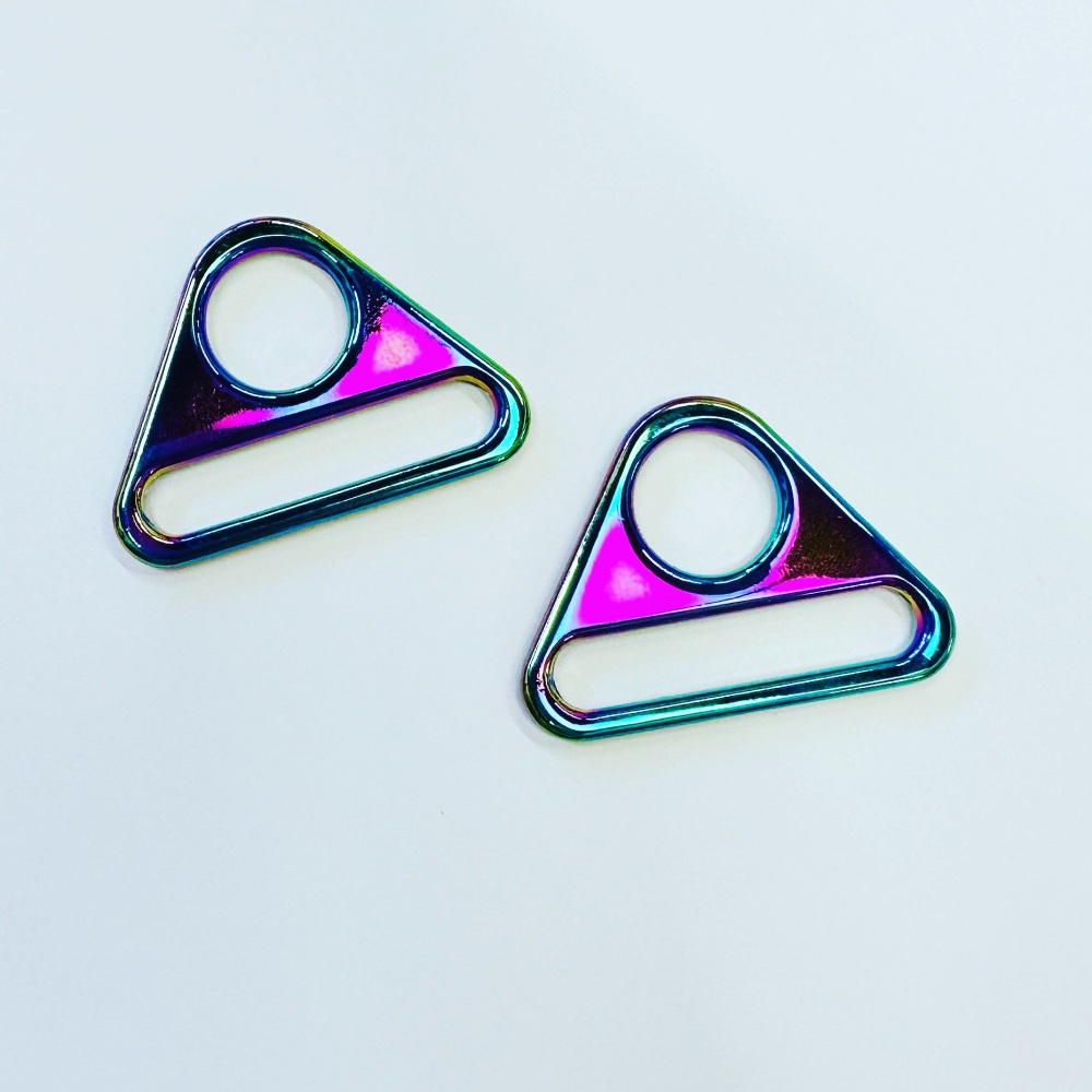 Sew Lovely Jubbly 1.5 inch Triangle Rings Hardware 38mm Rainbow Iridescent for Bag and Purse Making - Set of 2