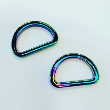 Sew Lovely Jubbly 1 inch Flat D-Ring 25mm Rainbow Iridescent Hardware for Bag and Purse Making - Set of 2