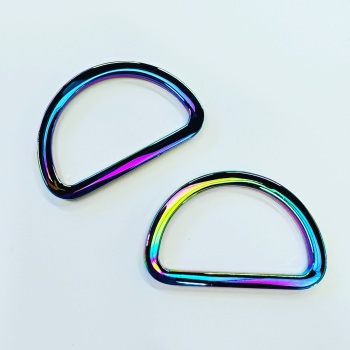 Sew Lovely Jubbly 1.5 inch Flat D-Ring 38mm Rainbow Iridescent Hardware for Bag and Purse Making - Set of 2
