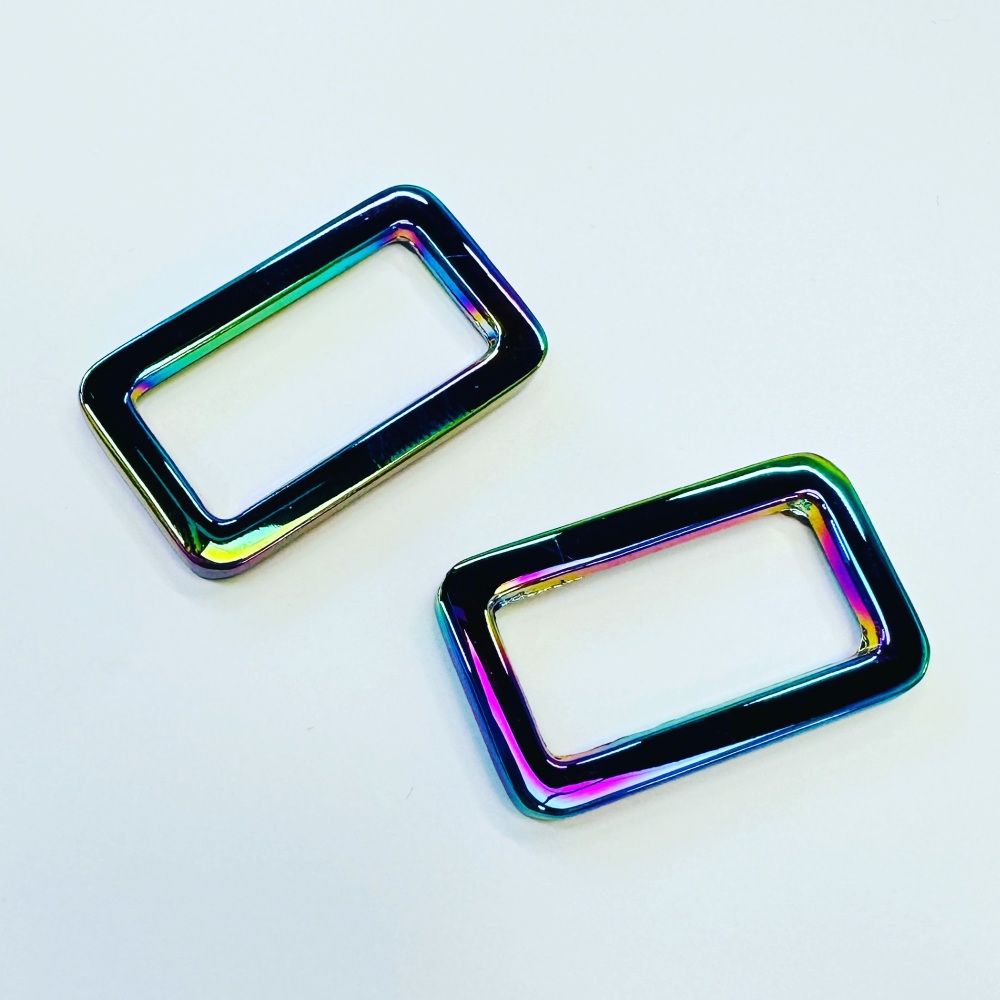 Sew Lovely Jubbly 1 inch Flat Rectangle Ring 25mm Hardware Rainbow Iridescent for Bag and Purse Making - Set of 2